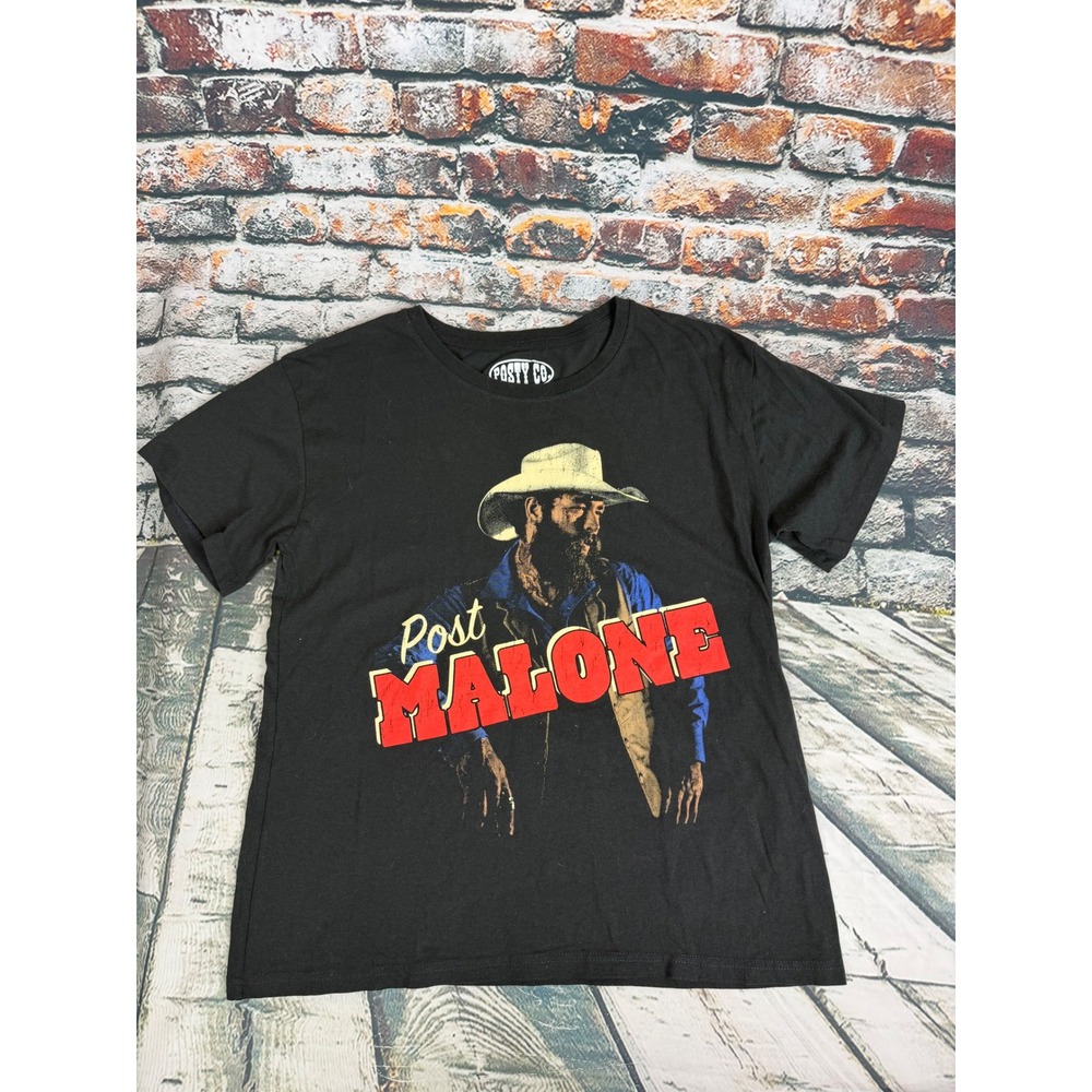 Posty Co Post Malone Mens Black Graphic T-Shirt Cowboy Hat Western Large